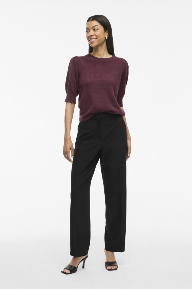 VIRIL 2/4 SLEEVE O-NECK KNIT TOP - 14105306 Fig/DARK MELANGE